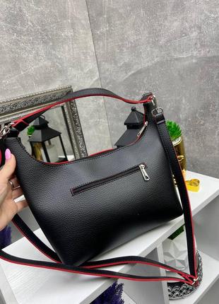 Женская стильная и качественная сумка из эко кожи черная с красным4 фото