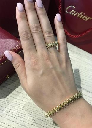 Cartier набор: браслет зубчики и кольцо зубчики в лимонном золоте / картье браслет и кольцо