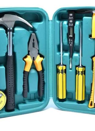 Набор инструментов для дома или гаража молоток, отвертки, пассатижи, рулетка, нож, в кейсе 9 в 1 ssh