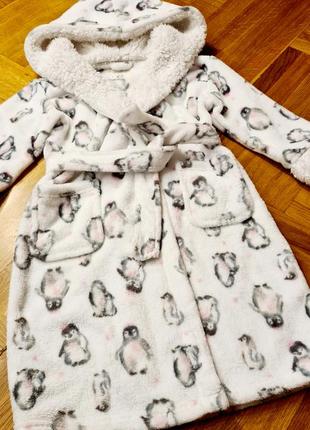 Халат  банний пінгвін для дівчинки з капюшоном3 фото