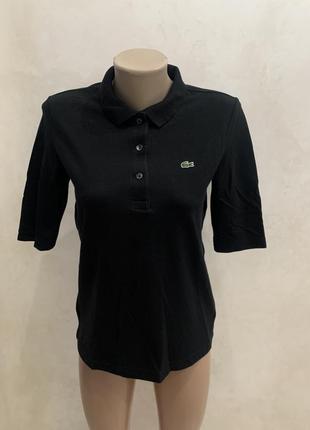 Черное базовое женское поло футболка lacoste