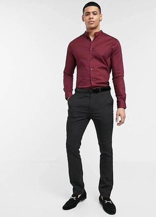 Бордовая рубашка скинни стрейч с воротником-стойкой asos design7 фото