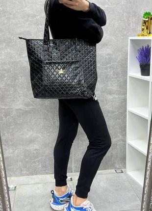 Женская стильная и качественная сумка шоппер из эко кожи черная4 фото