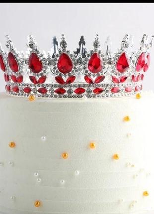 Червоно-рожева сріблясто-золота кришталева корона для торта для прикраси торта до дня народження  stone bucha
