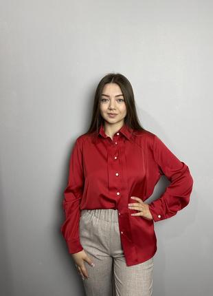 Блуза женская дизайнерская красная на пуговицах modna kazka mkjl307754 фото