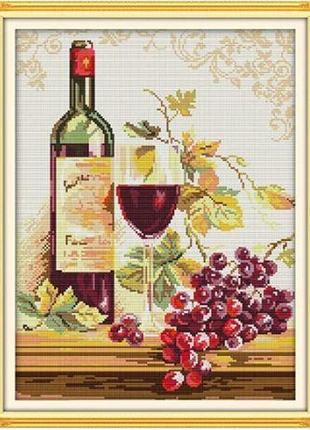 Набор для вышивания по нанесённой на канву схеме "grapes and wine 2". aida 14ct printed, 34*43 см