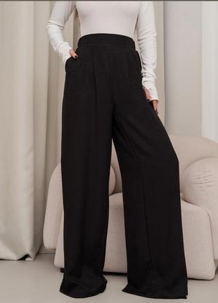 Черные льняные брюки с защипами3 фото