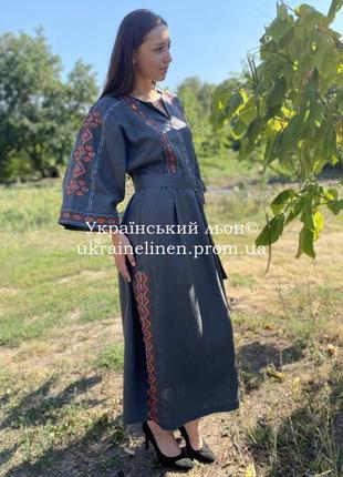 Платье дева темно-серое, галерея льна, 44-54рр.