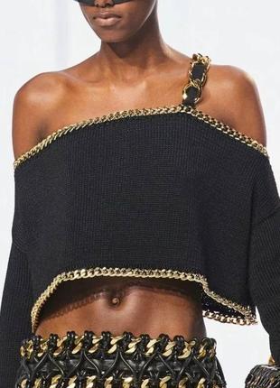 Кофта топ на одно плечо в стиле balmain черный