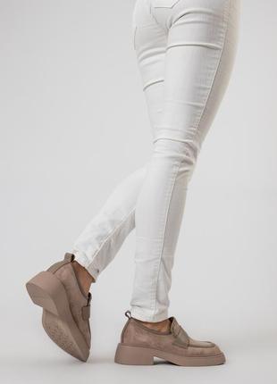 Туфлі-лофери жіночі замшеві бежеві бежеві 2286т-а3 фото