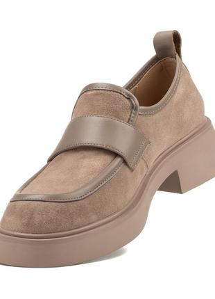 Туфлі-лофери жіночі замшеві бежеві бежеві 2286т-а6 фото