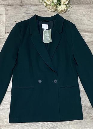 Двобортний смарагдовий піджак, жакет h&m, р.s-m