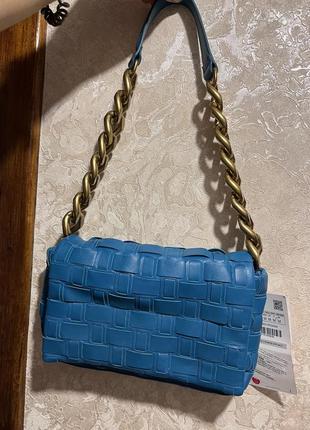 Шкіряна сумка zara бірюзового кольору