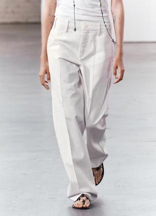 Белые хлопковые прямые брюки zara
