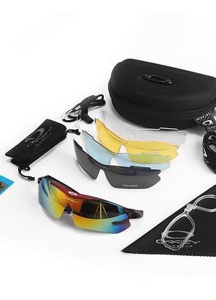 Захисні окуляри тактичні з поляризацією oakley red 5 лінз one sizе