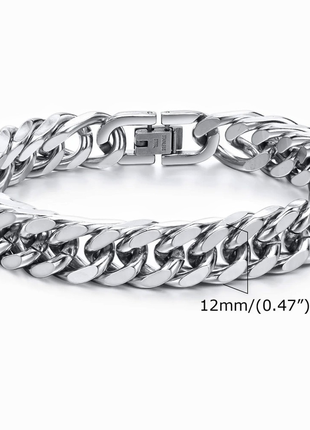Мужской серебряный браслет стальная, мужская цепочка на руку 12 мм-47762