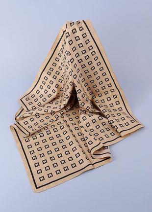 Бежева шовкова хустка хустина платок на шию на сумку косинка шарф шовк армані 90×906 фото