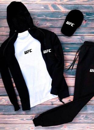 Худи зипер + футболка + спортивные штаны + кепка, спортивный осенний костюм высокого качества с ufc принтом