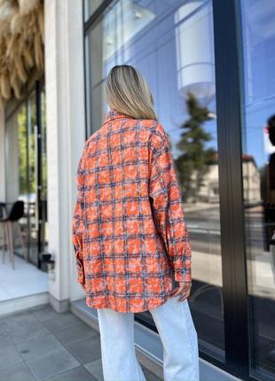 Сорочка (рубашка) жіноча варьонка котон в клітинку 42-48 бордова, помаранчева, сіро-рожева3 фото