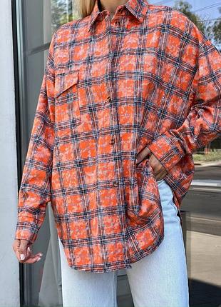 Сорочка (рубашка) жіноча варьонка котон в клітинку 42-48 бордова, помаранчева, сіро-рожева6 фото