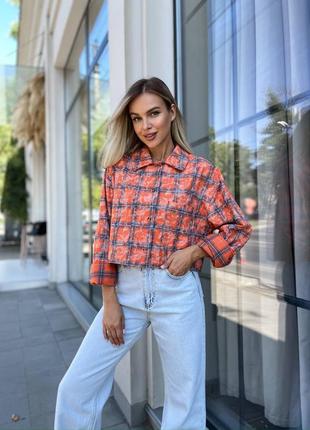 Сорочка (рубашка) укорочена жіноча варьонка котон в клітинку 42-48 бордова, сіро-рожева, помаранчева