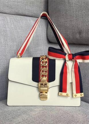 Стильна біла натуральна шкіряна сумка gucci