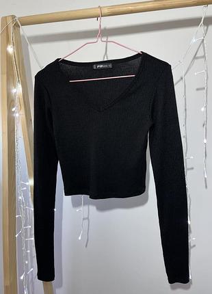 Кроп топ кофта в рубчик на довгий рукав