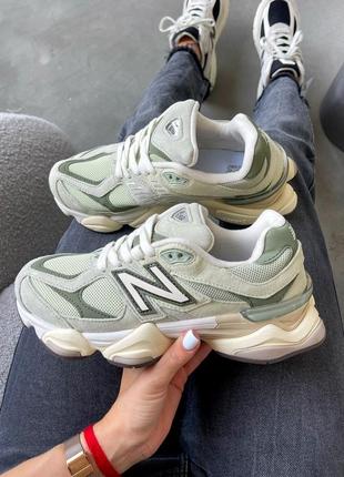 Крутые женские кроссовки new balance 9060 light olive premium светло-зелёные