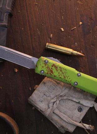 Нож microtech ultratech s/e zombie tech 3.5" otf auto / green red splattered aluminum