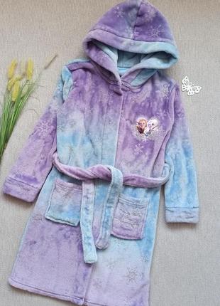 Дитячий плюшевий халат 7-8 років крижане серце халатик з капюшоном для дівчинки