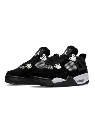 🌸жіночі кросівки кросівки nike air jordan 4 retro black white thunder / демісезонні / весняні, літні, осінні / текстиль, шкіра, замша /