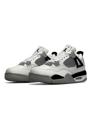 🌸жіночі кросівки кросівки nike air jordan 4 retro white black gray / демісезонні / весняні, літні, осінні / текстиль, шкіра, замша /