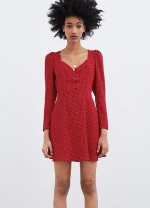 Сукня червона в чорний горошок zara
