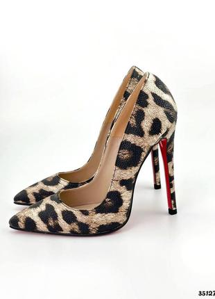 ▪️туфлі 12,5 см каблук високий шпилька підбори човники лодочки леопард леопардові в стилі mango zara шкіряні еко шкіра червона підошва
