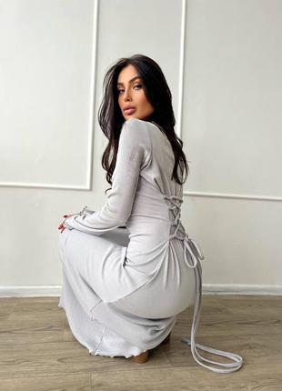 Платье макси рубчик 💔 со шнуровкой на спине 🤩 платье длинное платье