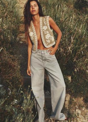 Джинси zara wide leg 6164/057 світло сірі