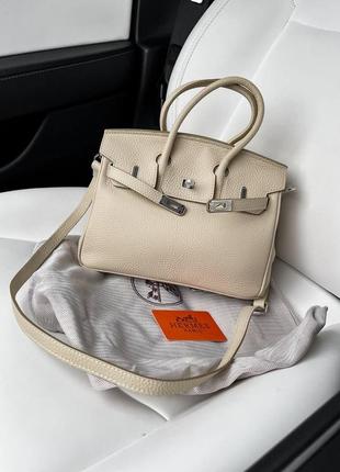 Жіноча шкіряна бежева сумочка в стилі hermes