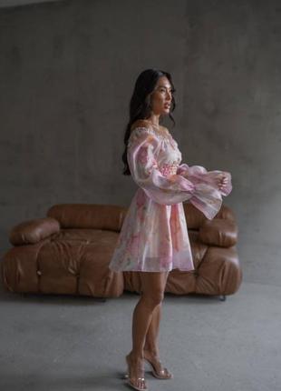 Сукня міні органза з довгим рукавом з підкладкою2 фото