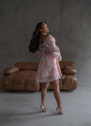 Сукня міні органза з довгим рукавом з підкладкою5 фото