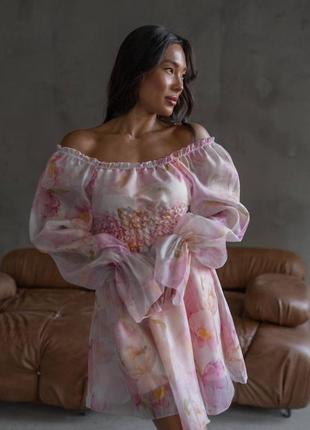 Сукня міні органза з довгим рукавом з підкладкою9 фото