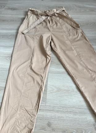 Літні штани котонові бежеві з поясом та з резинкою7 фото
