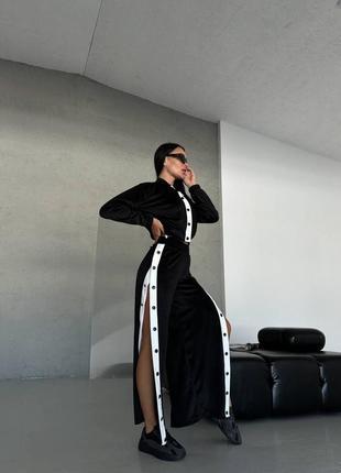 Велюровий костюм вкорочена кофта з високим коміром під горло брюки палацо широкі штани на високій посадці комплект чорний