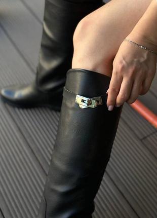 ▪️натуральна шкіра шкіряні жіночі чорні ботфорти прямі широкі сапоги чоботи низький...