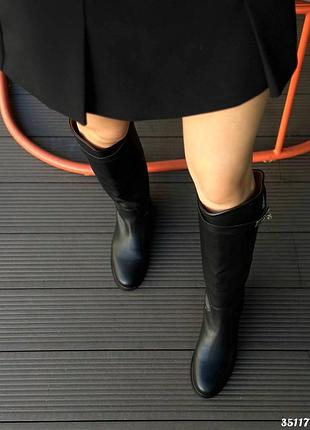 ▪️натуральна шкіра шкіряні жіночі чорні ботфорти прямі широкі сапоги чоботи низький...