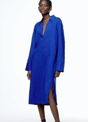 Льняное платье миди zara