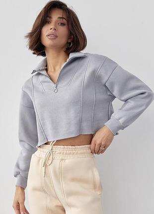 Короткий жіночий світшот із блискавкою на горловині