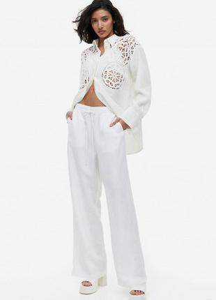 Білі лляна брюки палаццо h&m