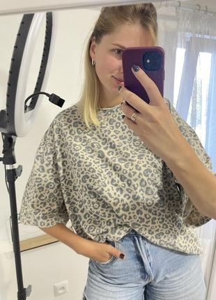 Футболка зара zara леопардова оверсайз з тваринним принтом s m l