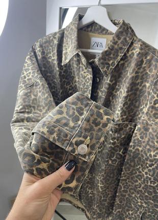 Джинсова куртка джинсовка зара zara леопардова джинсова верхня сорочка із тваринним принтом джинсовая рубашка зара zara