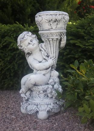 Кашпо янголятко з чашею вгорі 51*28*25 см гранд презент сп524-3 сірий